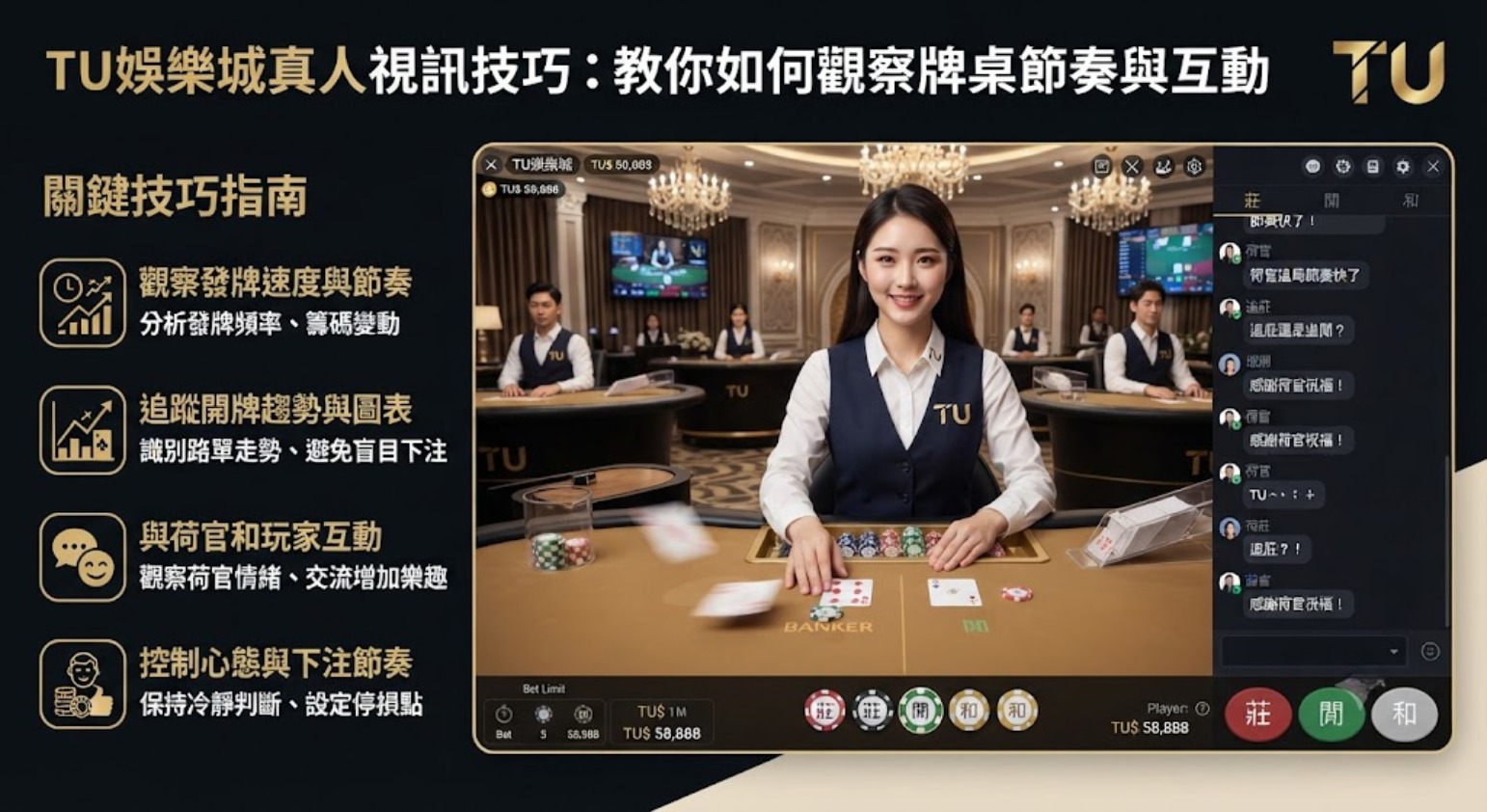 . 掌握牌桌節奏,掌握獲利先機!立即加入 TU 娛樂城真人視訊
